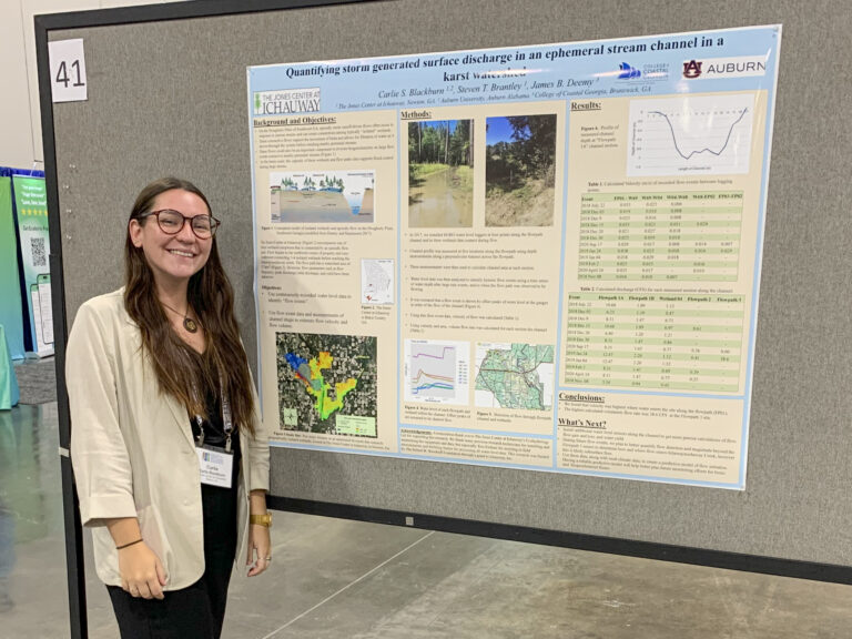 Blackburn presents research findings at the 2025 Society of Wetland Scientists annual meeting in Providence, Rhode Island.
